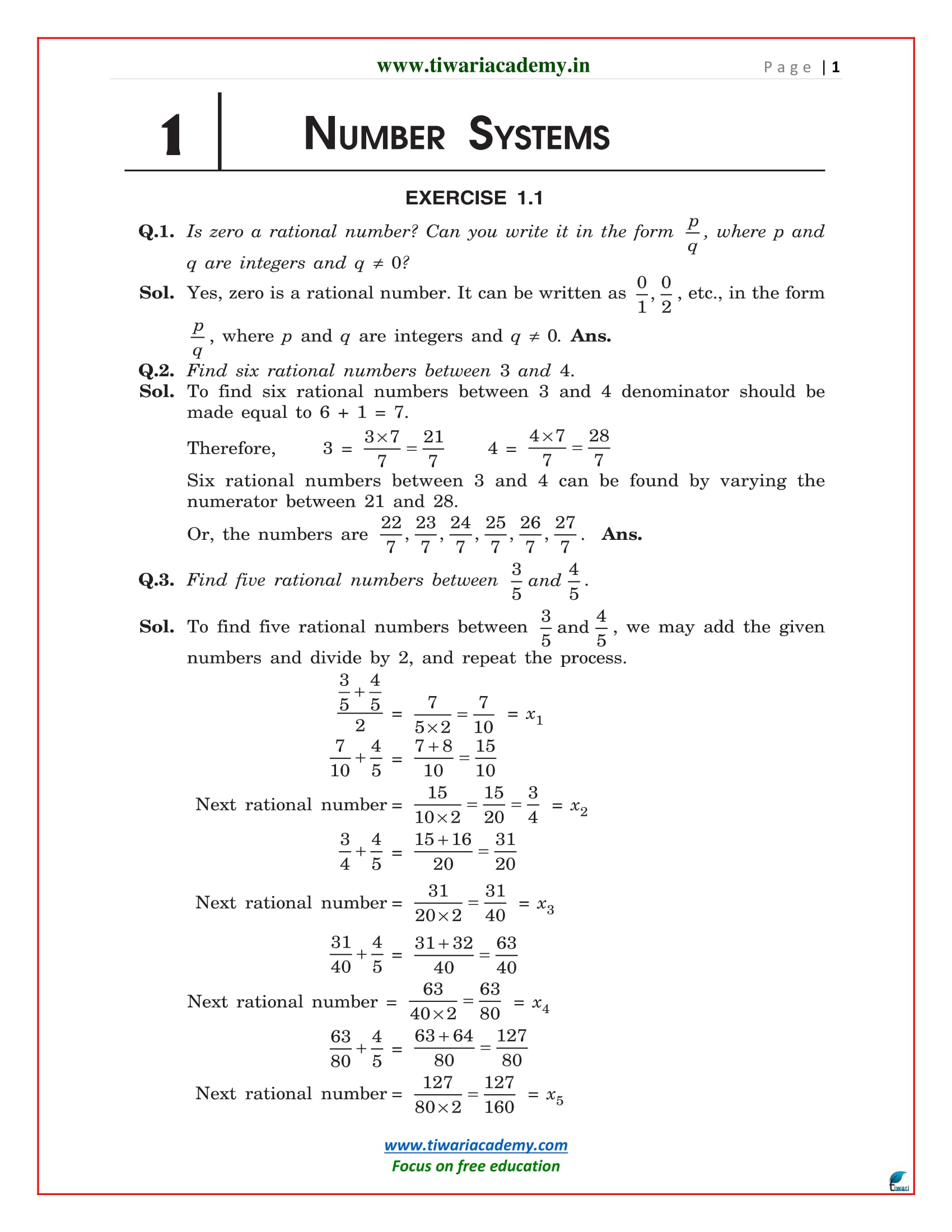 Ncert Solutions For Class 9 Maths Chapter 1 Number Systems In Pdf 