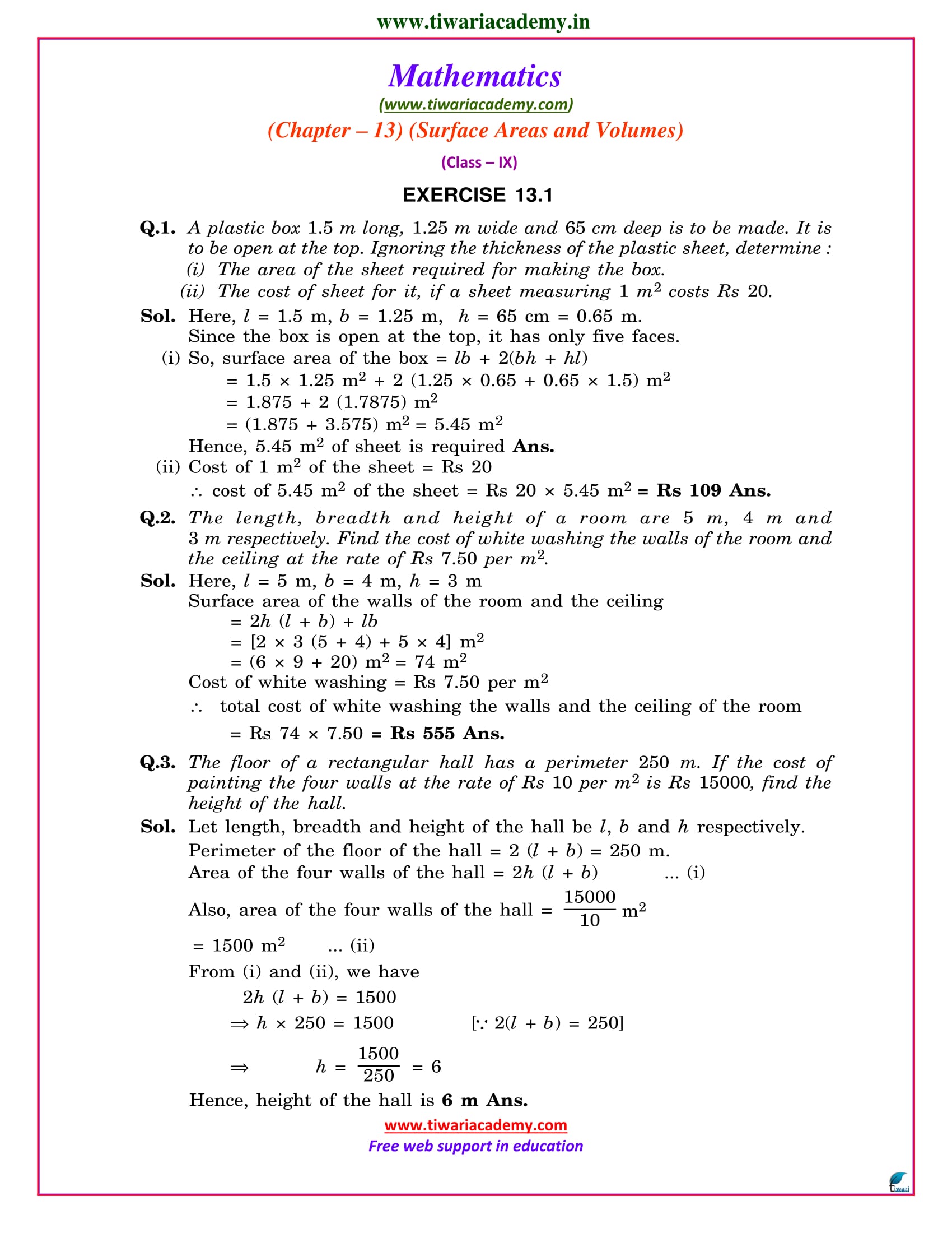 Ncert Solutions For Class 9 Maths Chapter 13 Exercise 131 And 132 