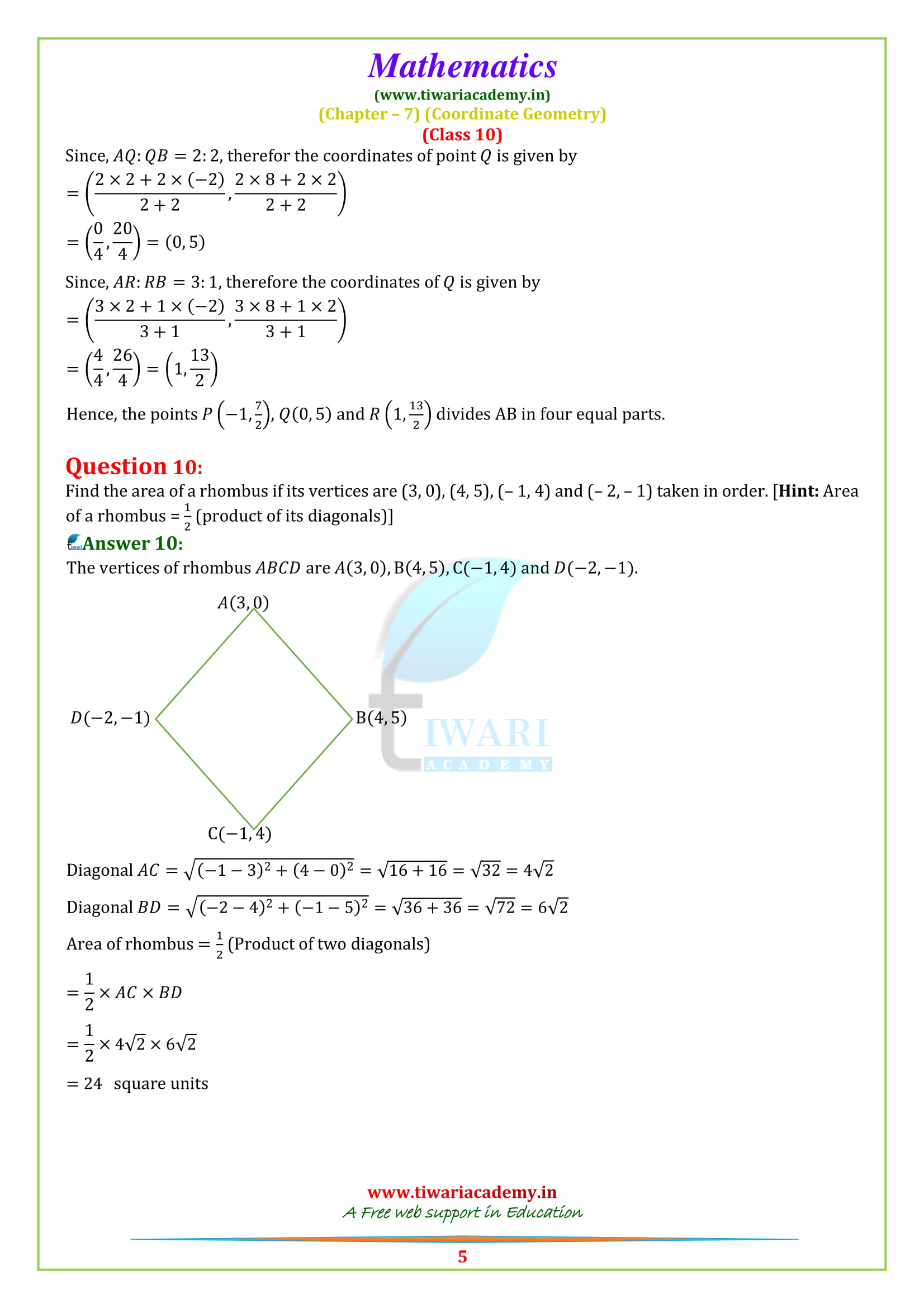NCERT Solutions for class 10 Maths Exercise 7.2 all question answers