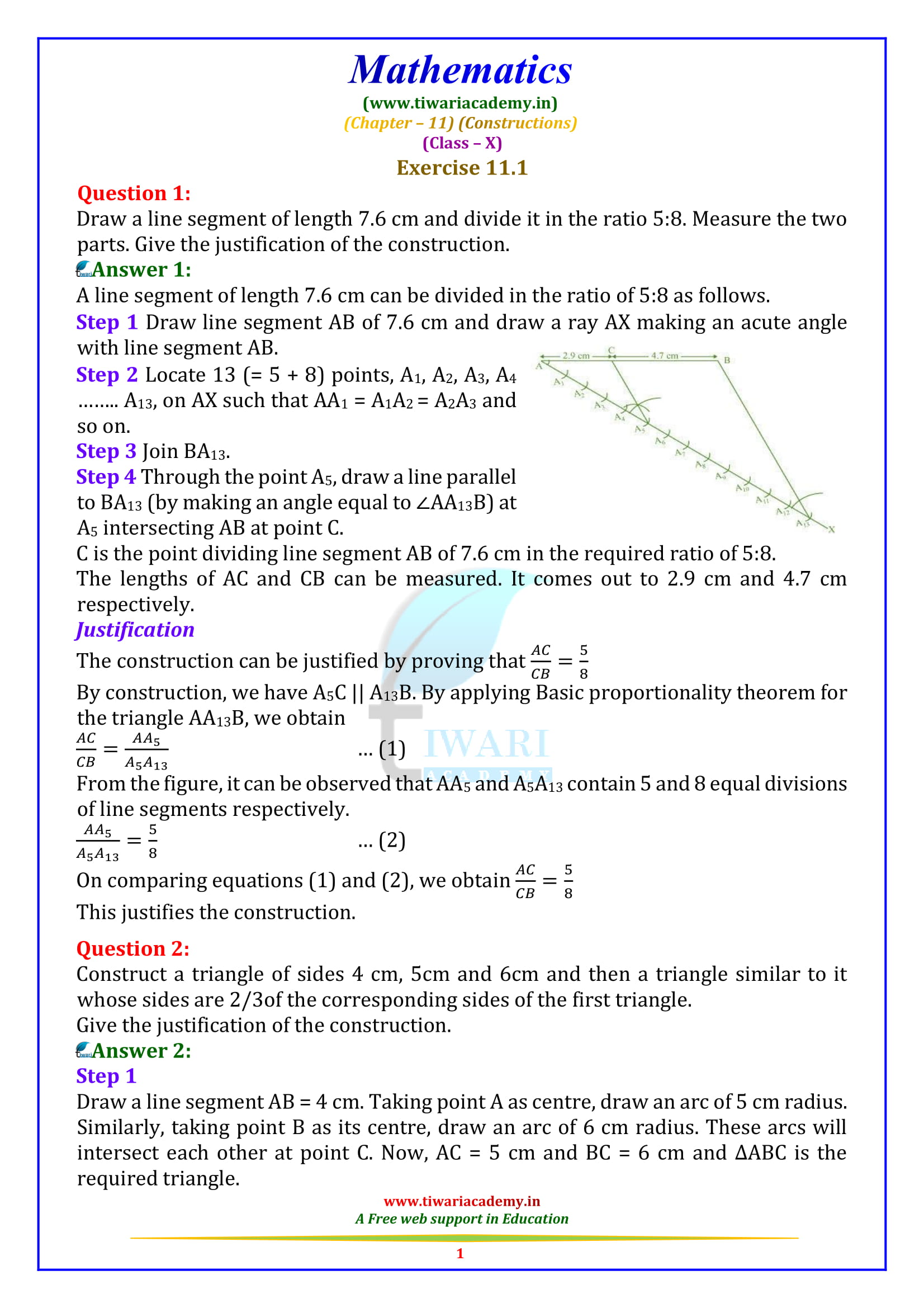 Class 10 Maths Chapter 11 Exercise 11.1 Constructions