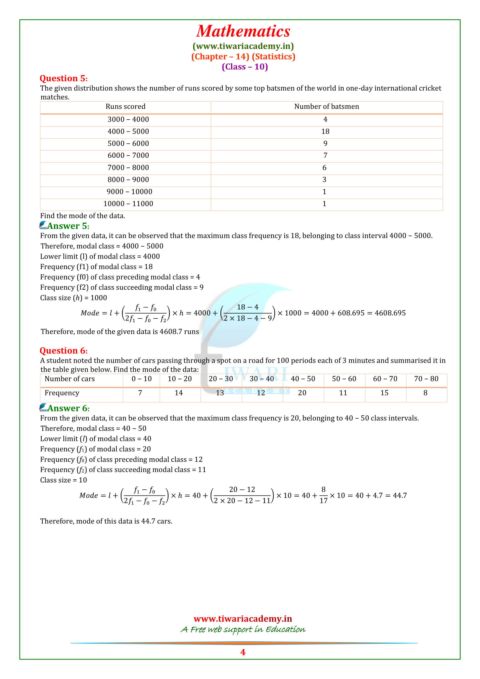 NCERT Solutions for Class 10 Maths Chapter 14 Exercise 14.2 Statistics question 1, 2, 3, 4, 5, 6, 7, 8.