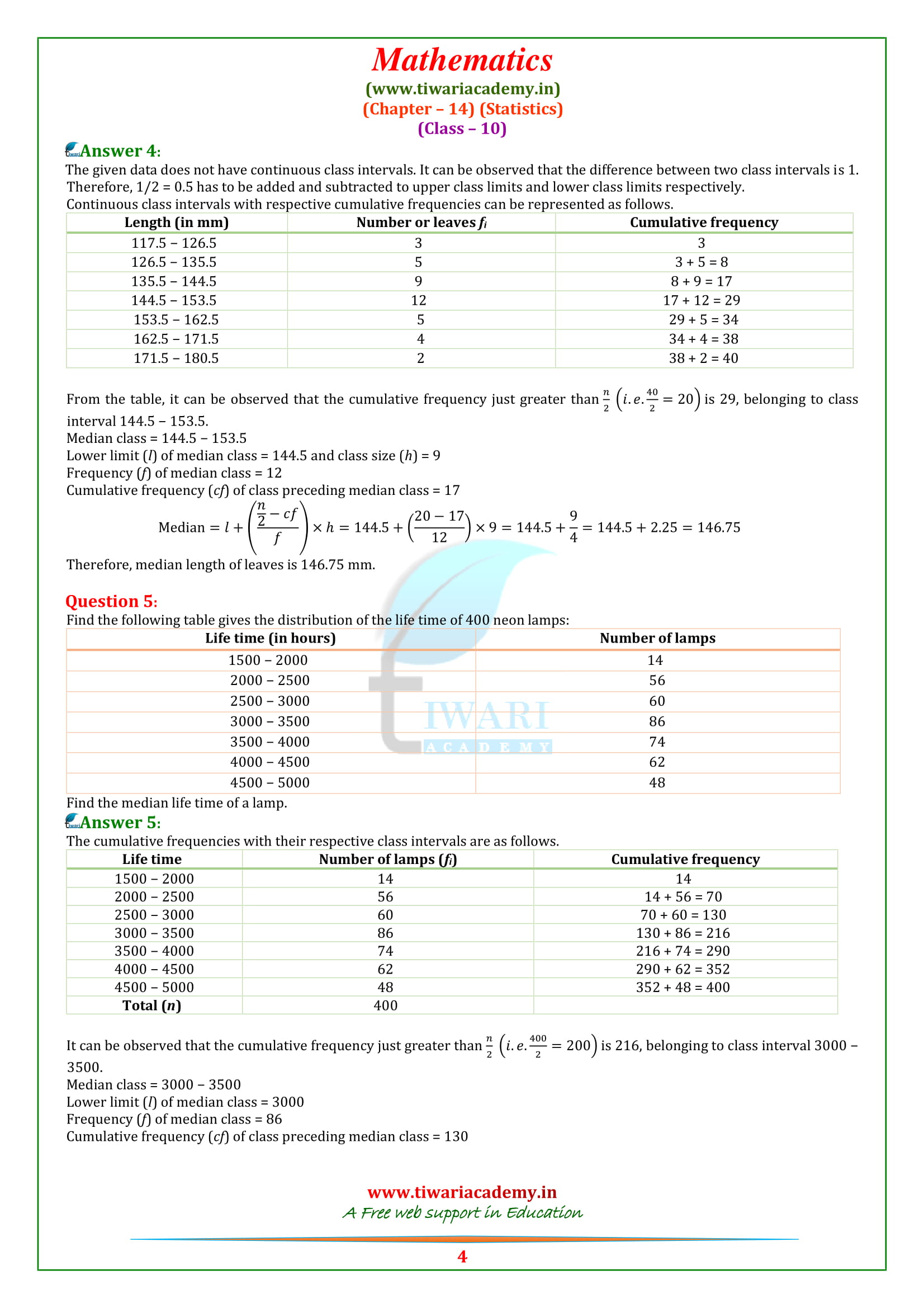 NCERT Solutions for Class 10 Maths Chapter 14 Exercise 14.3 statistics updated for 2020 – 2021