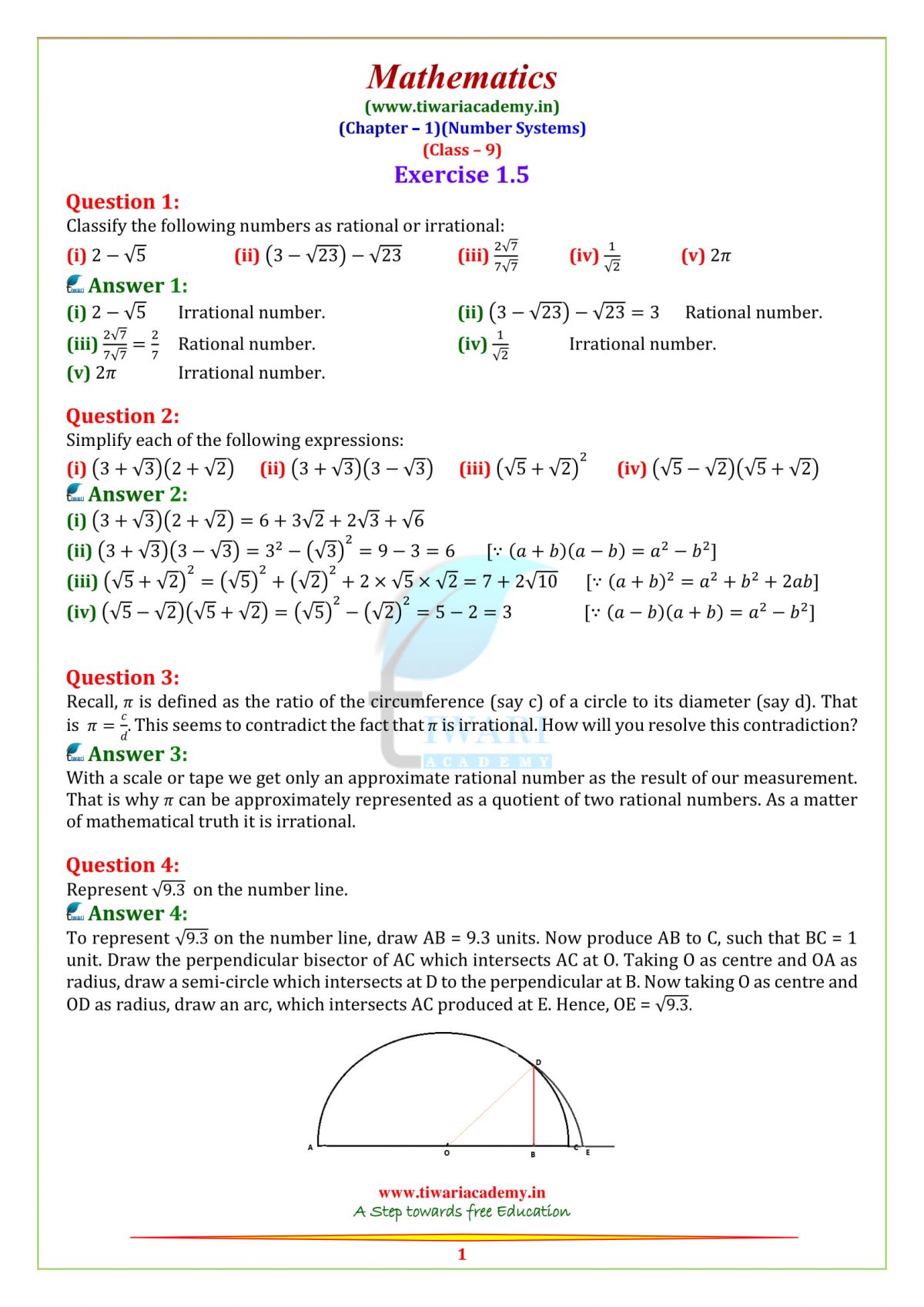 maths assignment for class 9 pdf