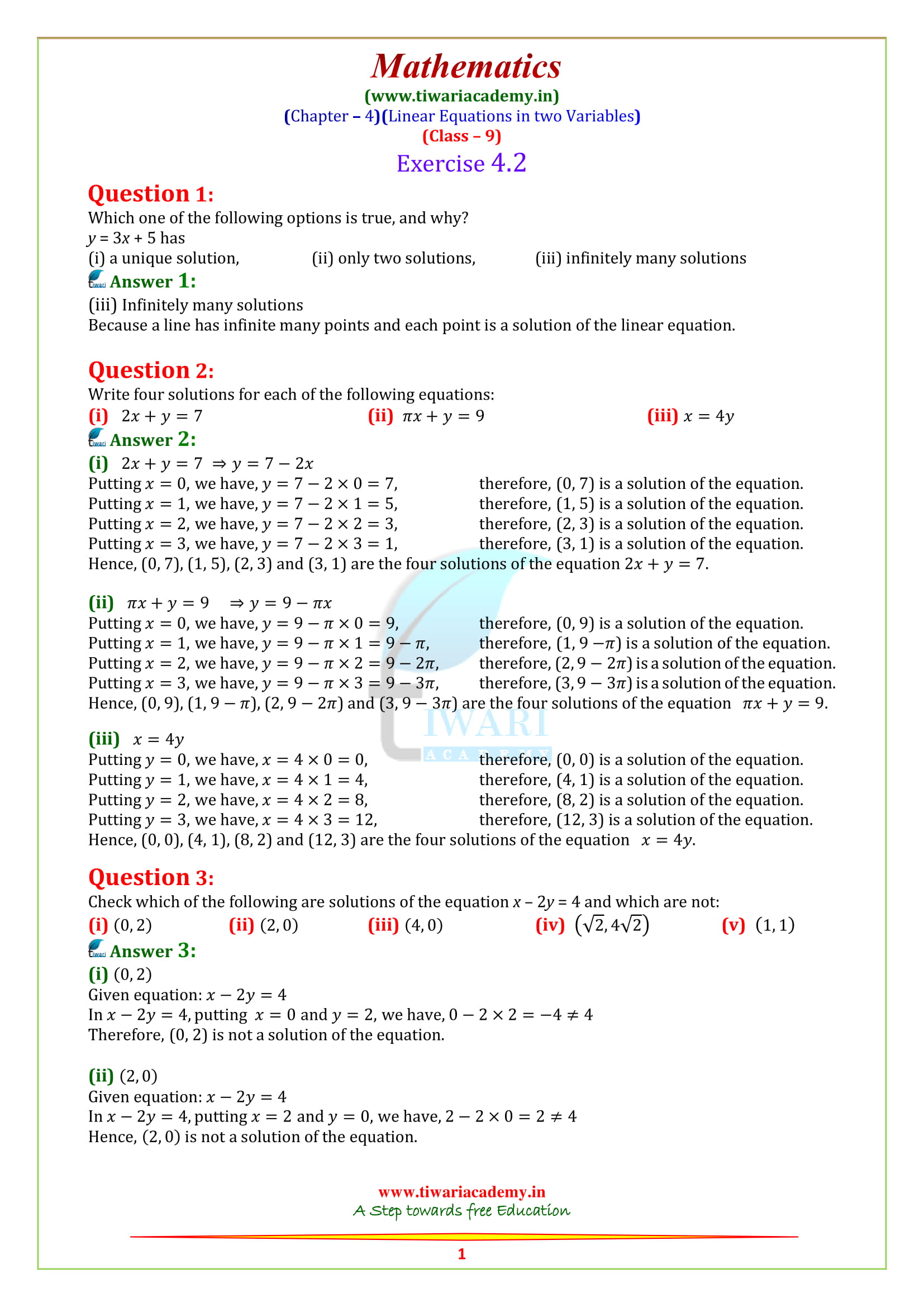 NCERT Solutions for class 9 Maths Chapter 4