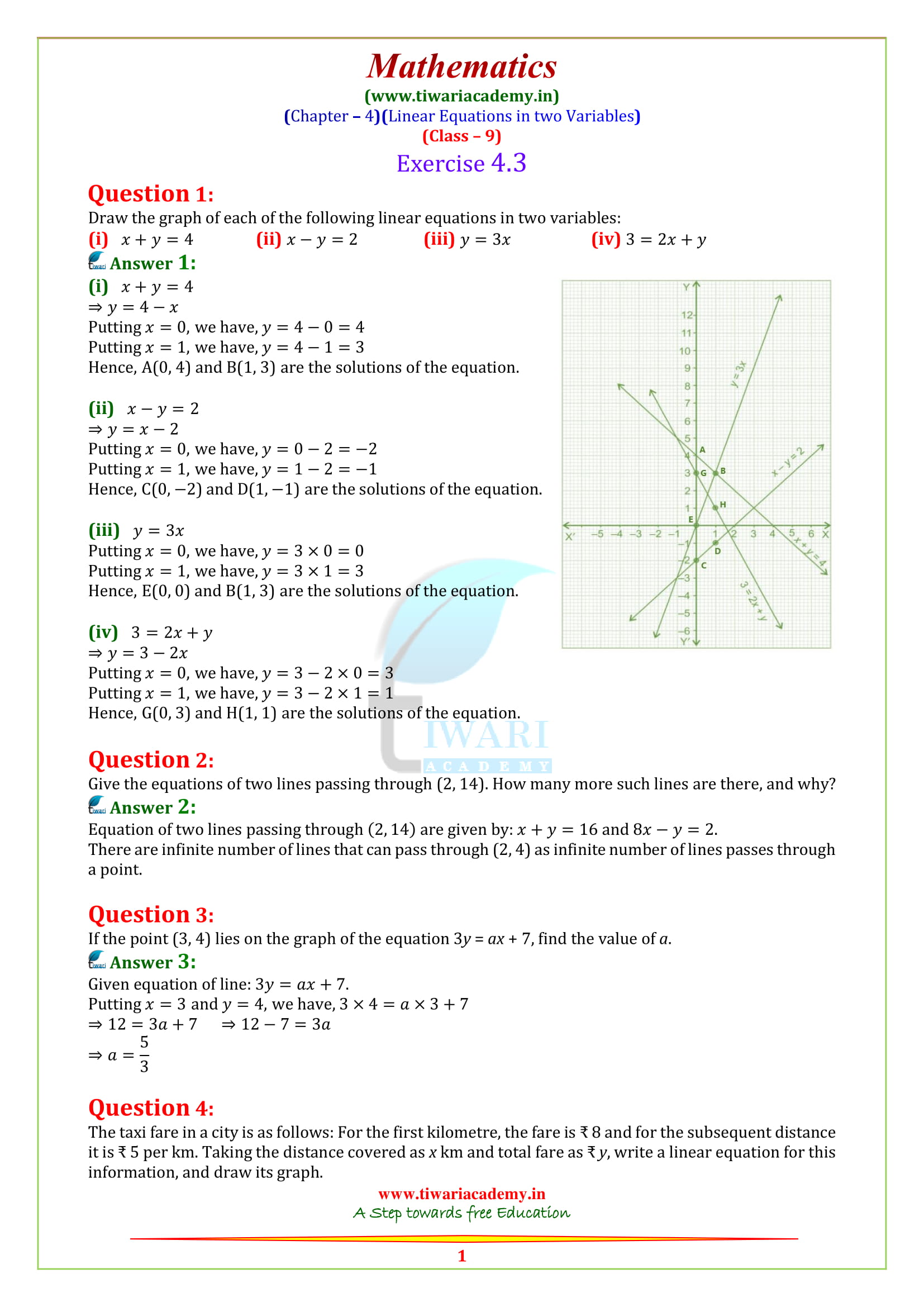 NCERT Solutions for class 9 Maths Chapter 4 Exercise 4.3 in english medium