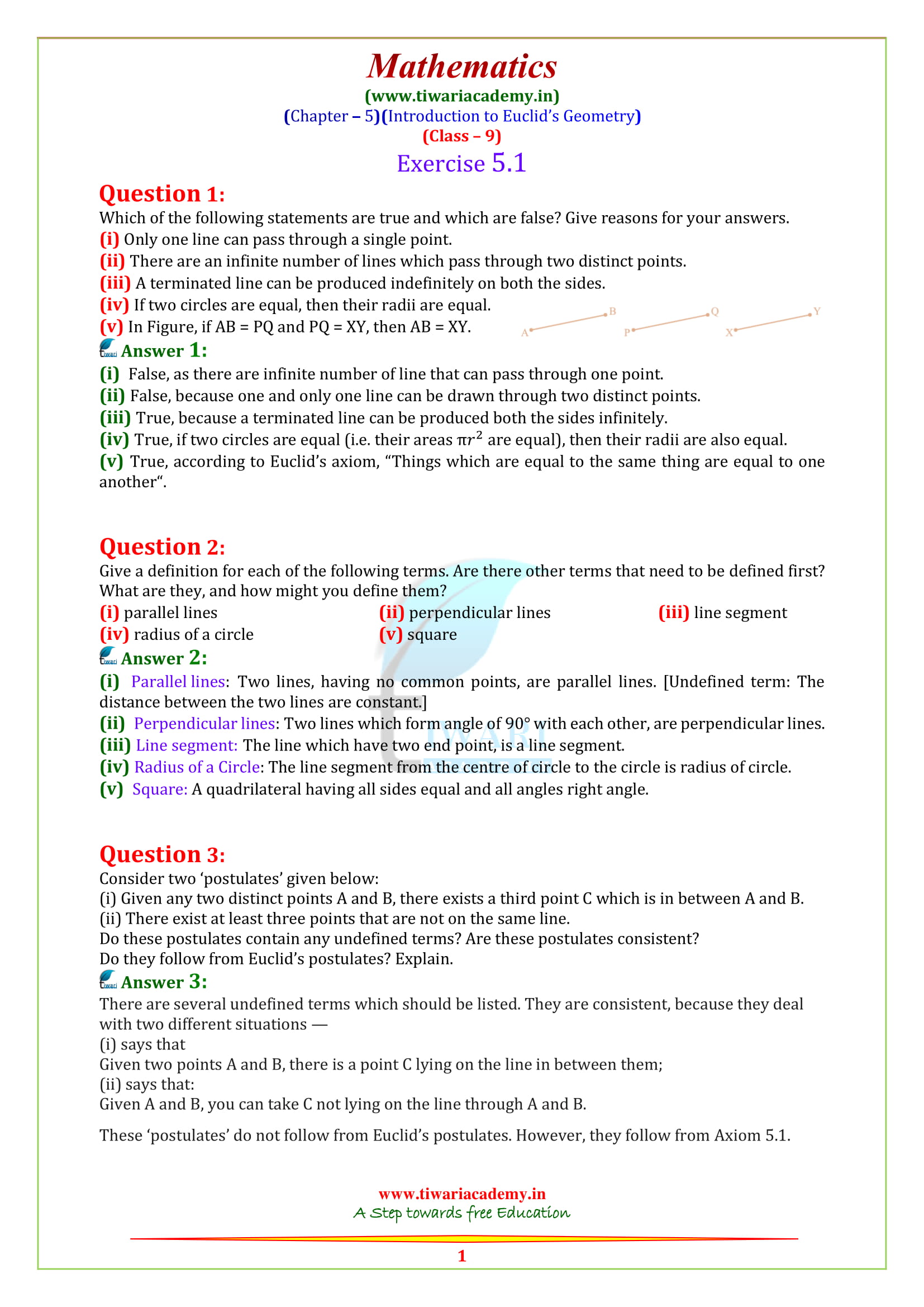 NCERT Solutions for class 9 Maths Chapter 5