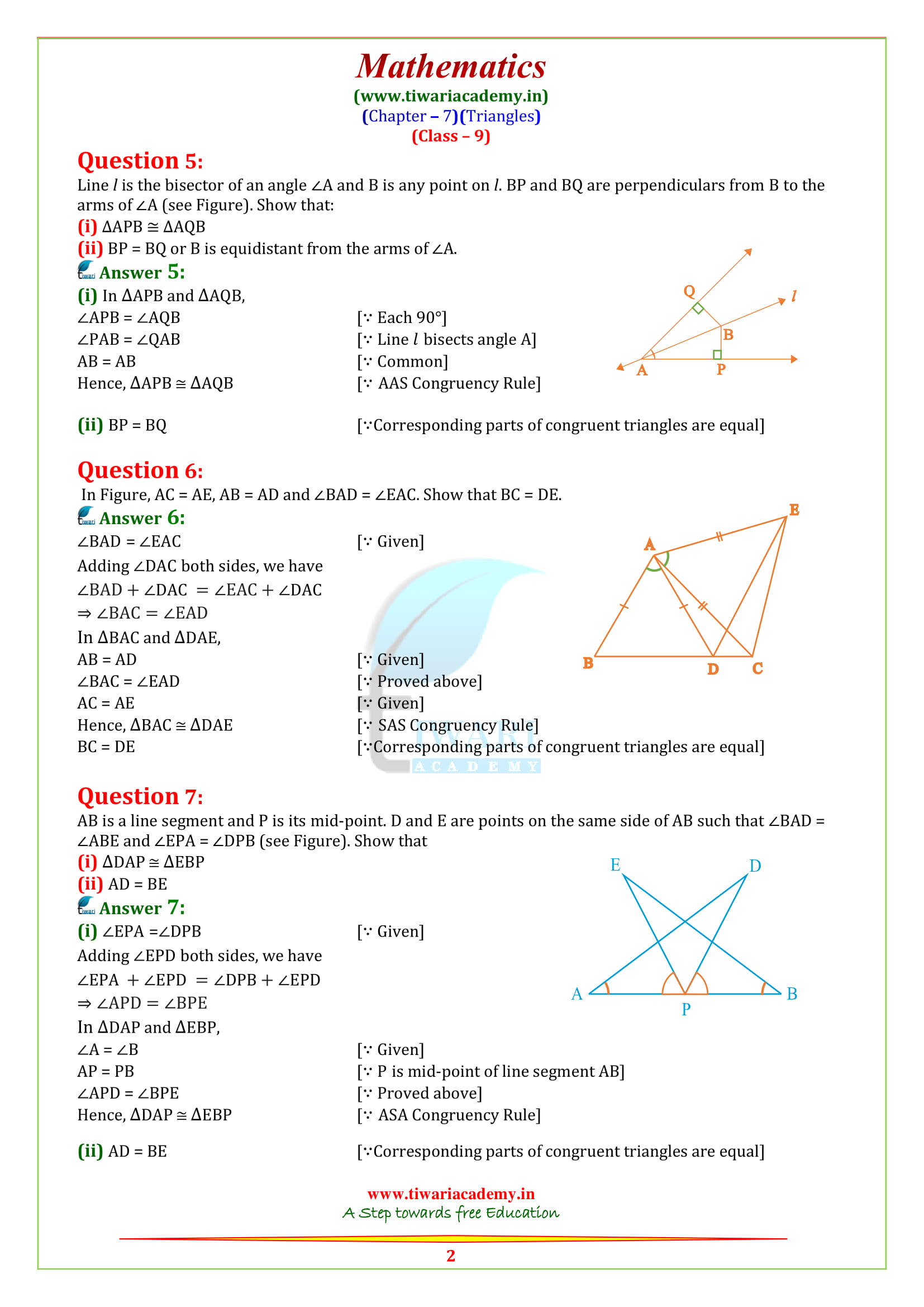 NCERT Solutions for class 9 Maths exercise 7.1 in english medium