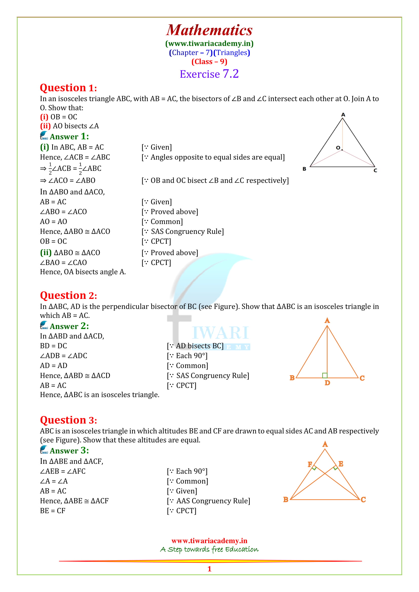 NCERT Solutions for class 9 maths chapter 7