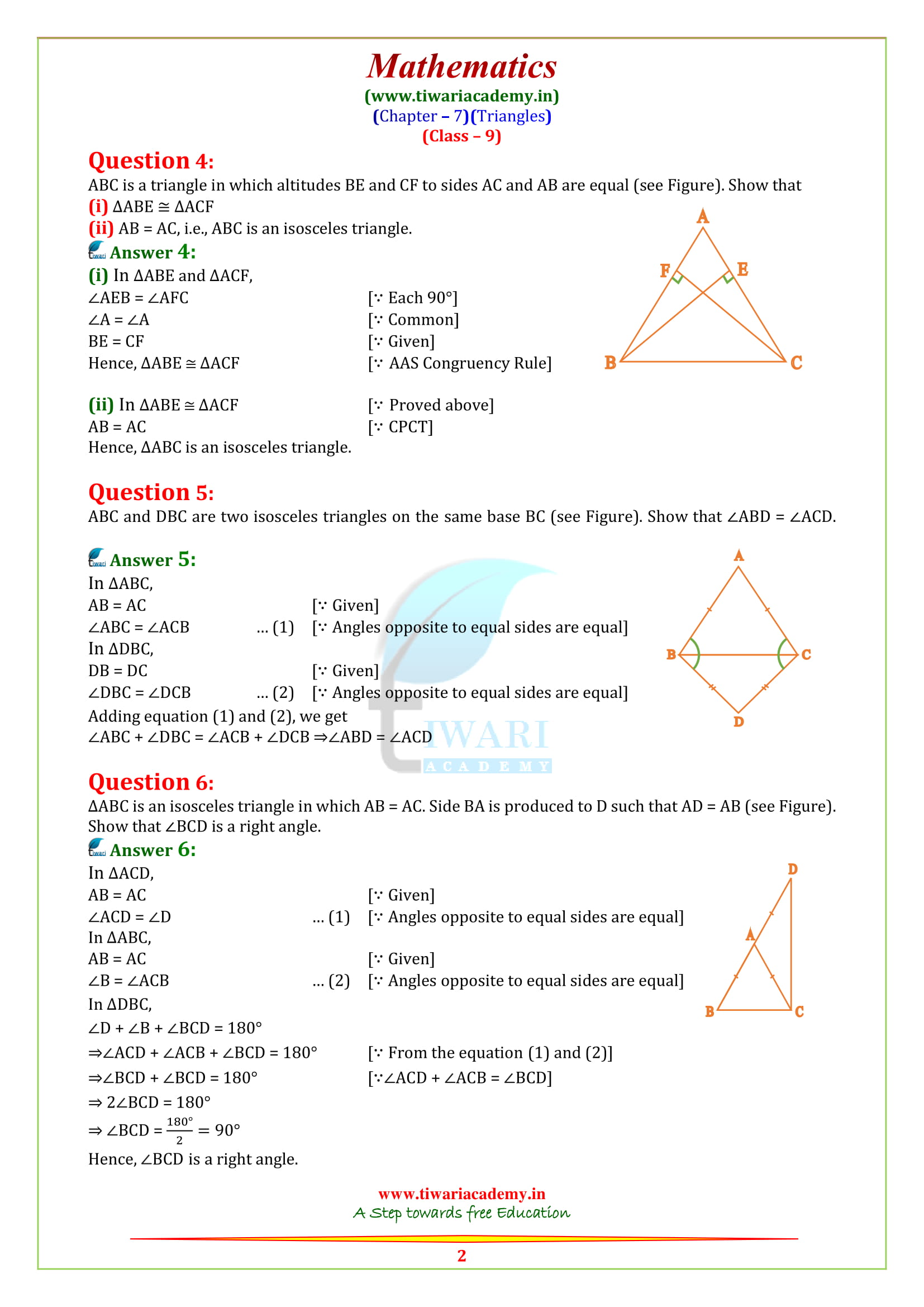 NCERT Solutions for class 9 maths chapter 7 exercise 7.2