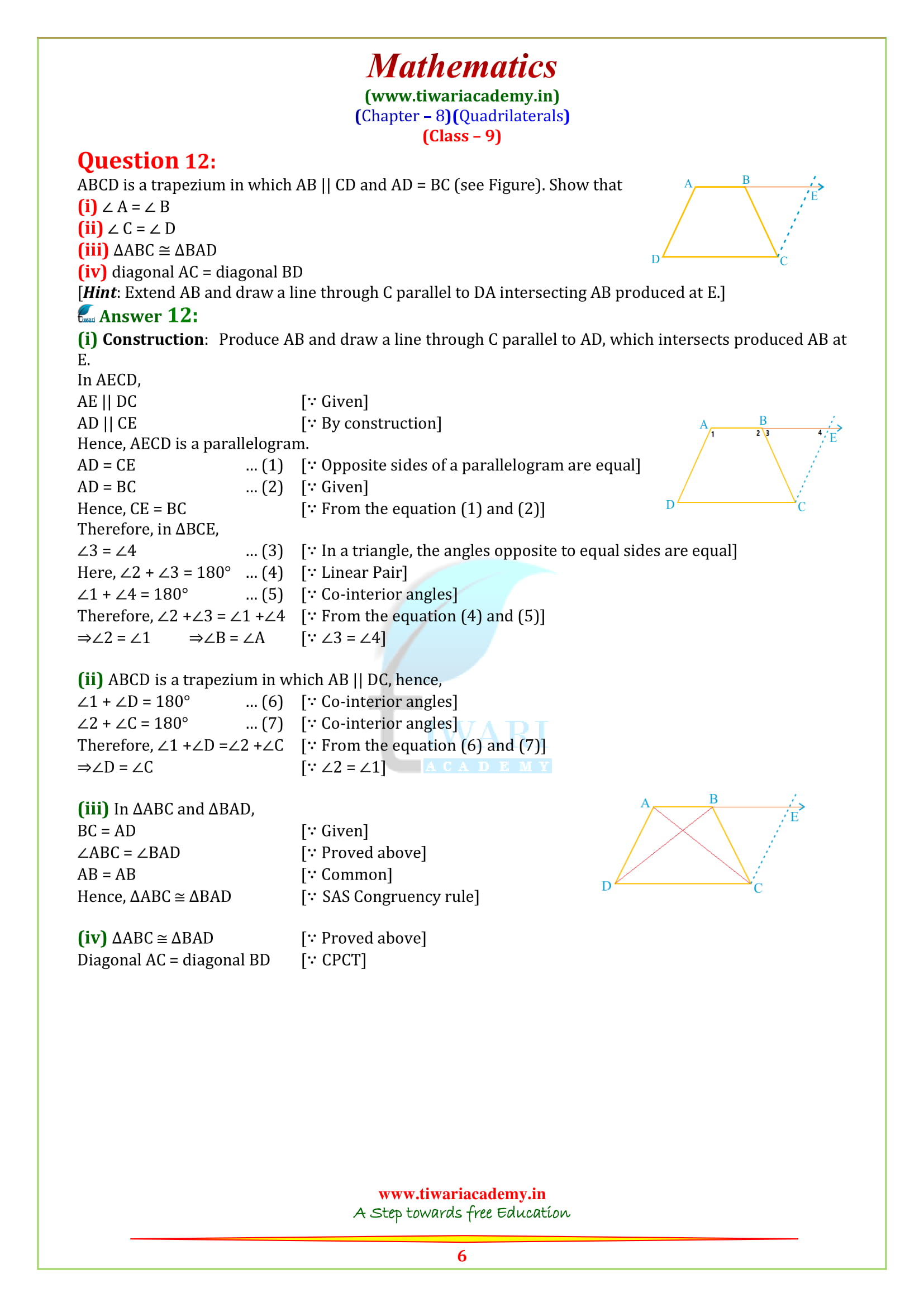 NCERT Solutions for class 9 Maths Exercise 8.1 all question answers guide