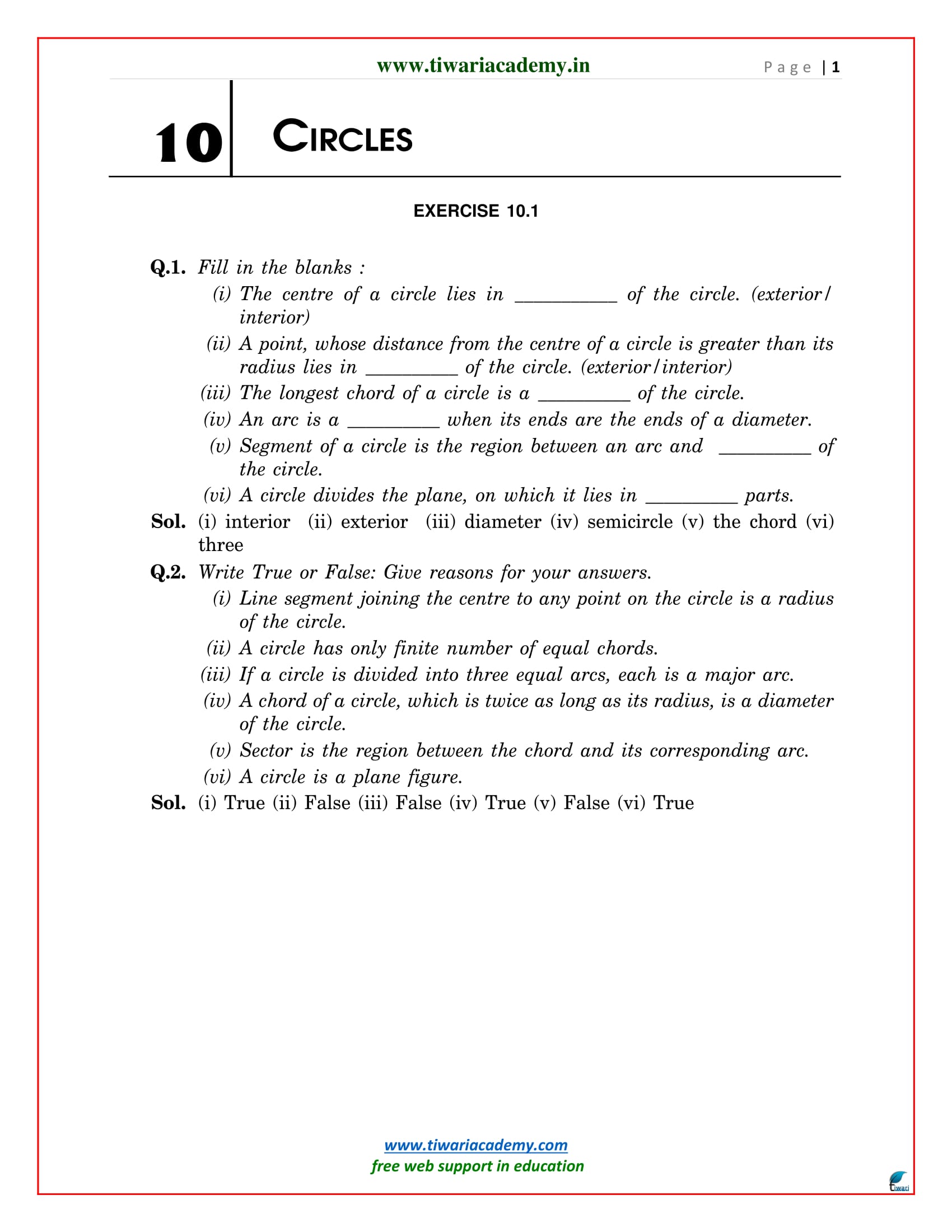 NCERT Solutions for Class 9 Maths Chapter 10 Exercise 10.1