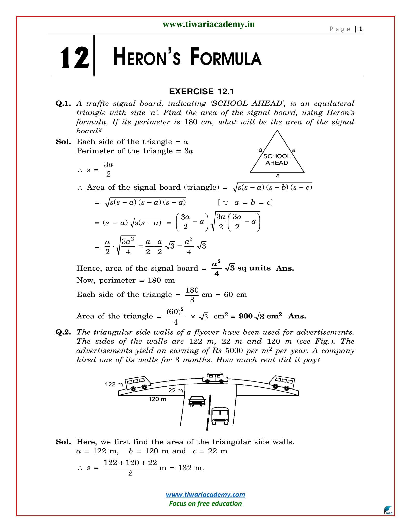 NCERT Solutions for Class 9 Maths Chapter 12 Exercise 12.1