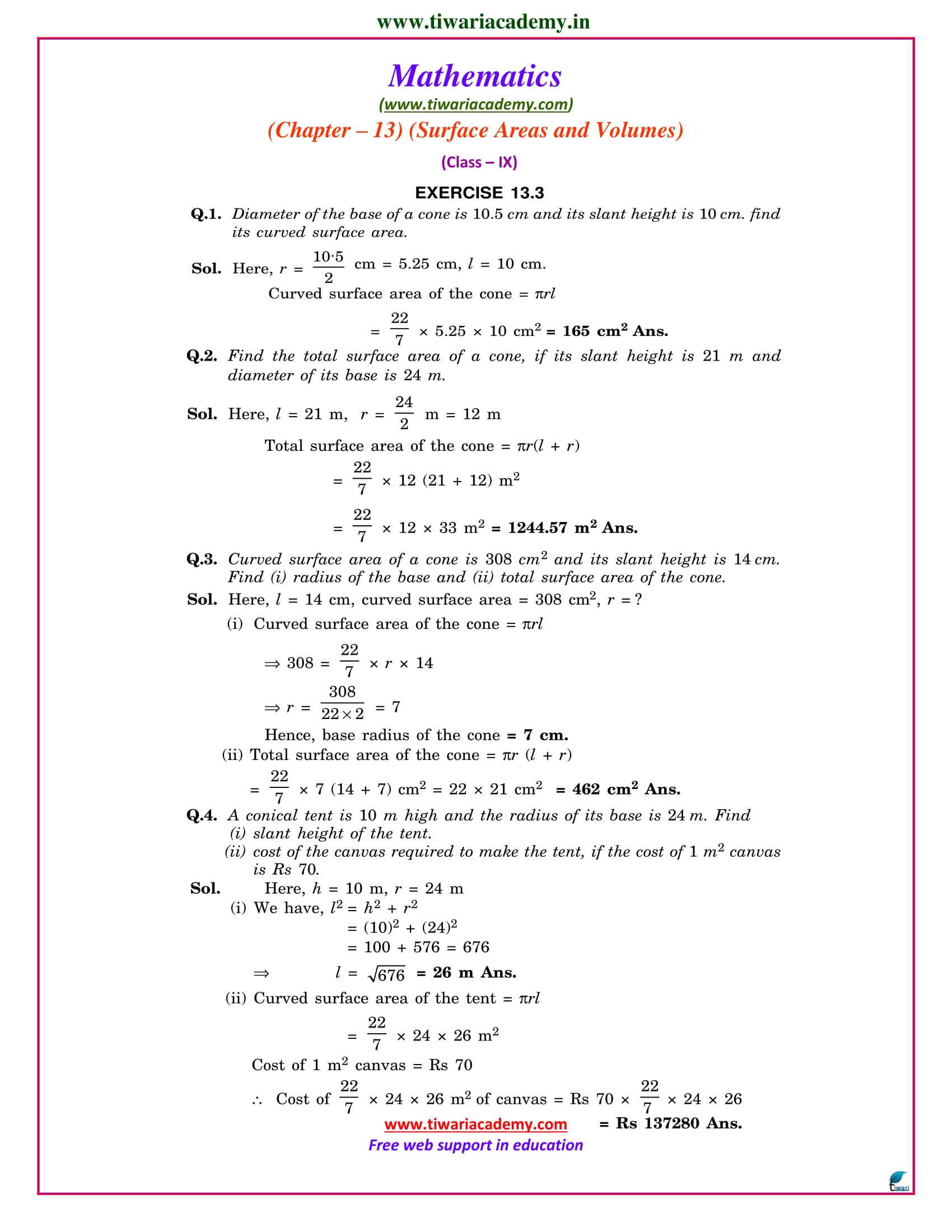 NCERT Solutions for Class 9 Maths Chapter 13 Exercise 13.3 