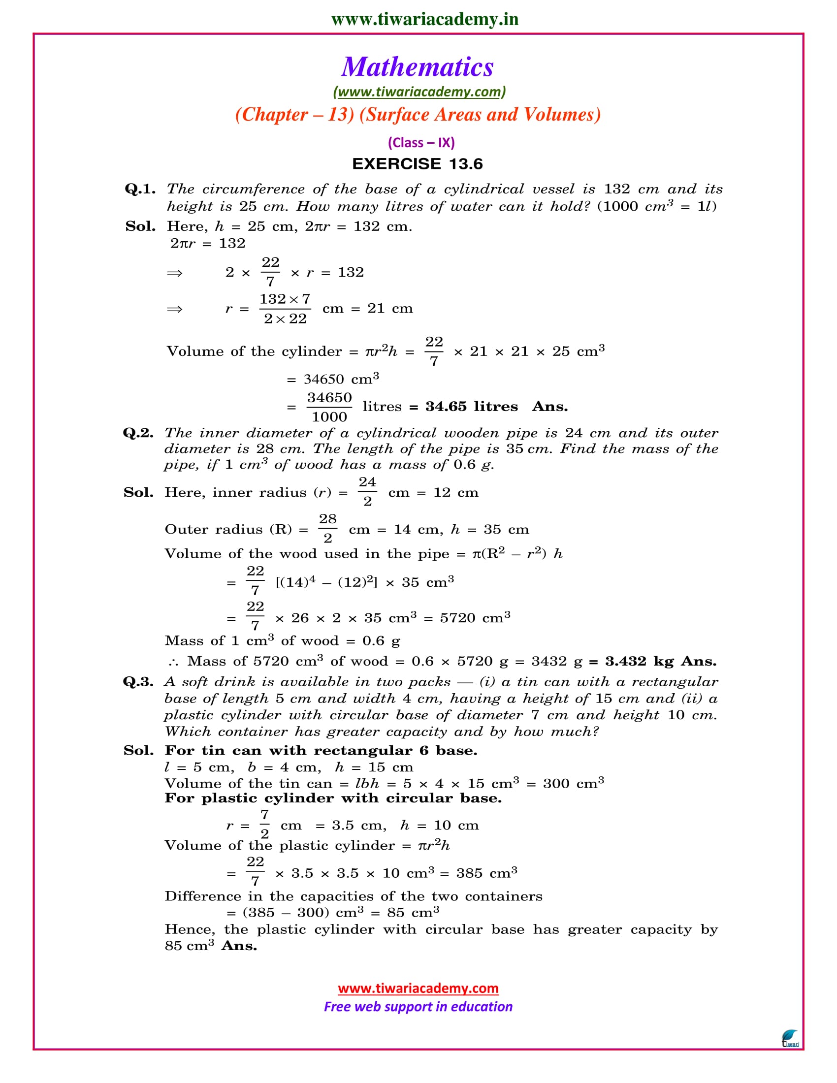 NCERT Solutions for Class 9 Maths Chapter 13 Exercise 13.6