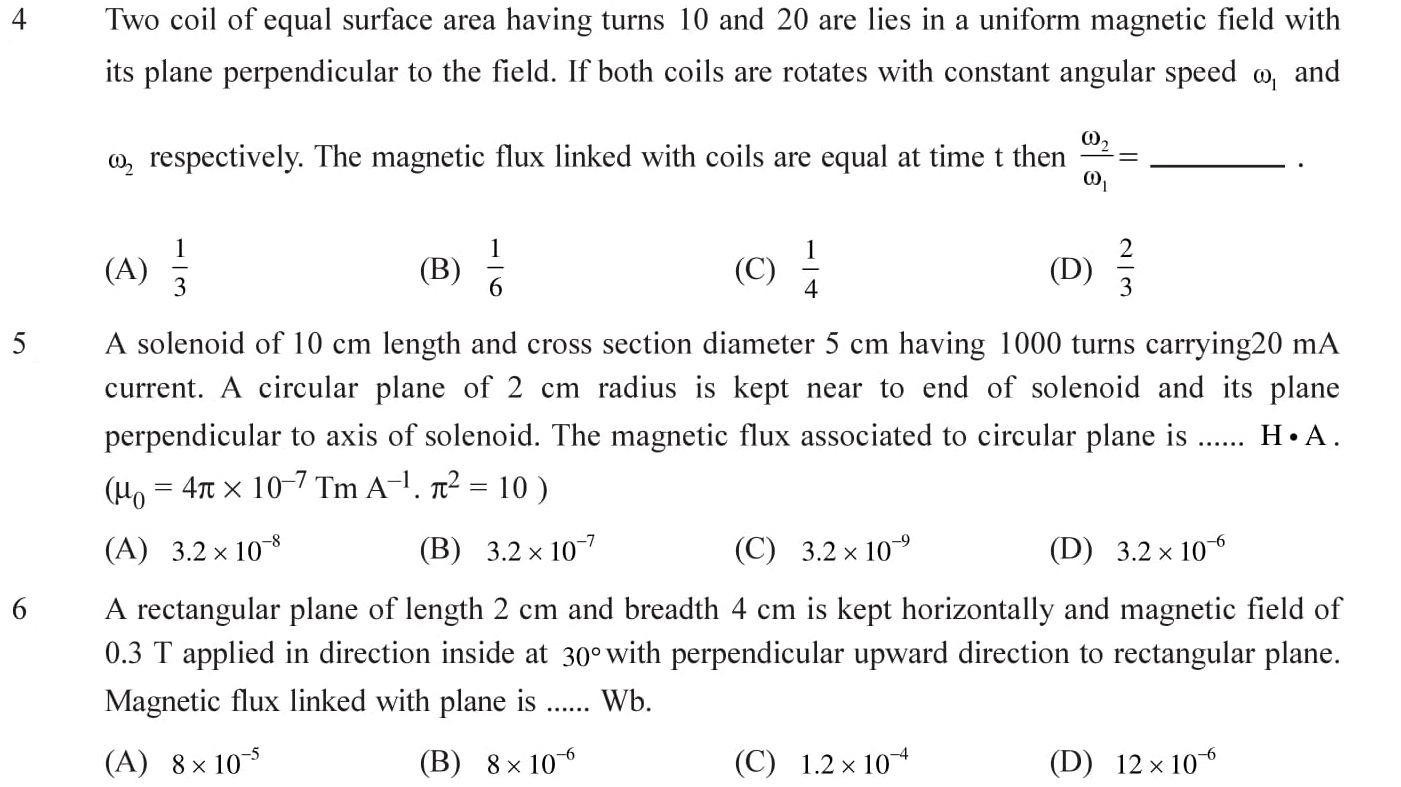 Questions for NEET, JEE Mains on Electromagnetic Inductions Topic 2