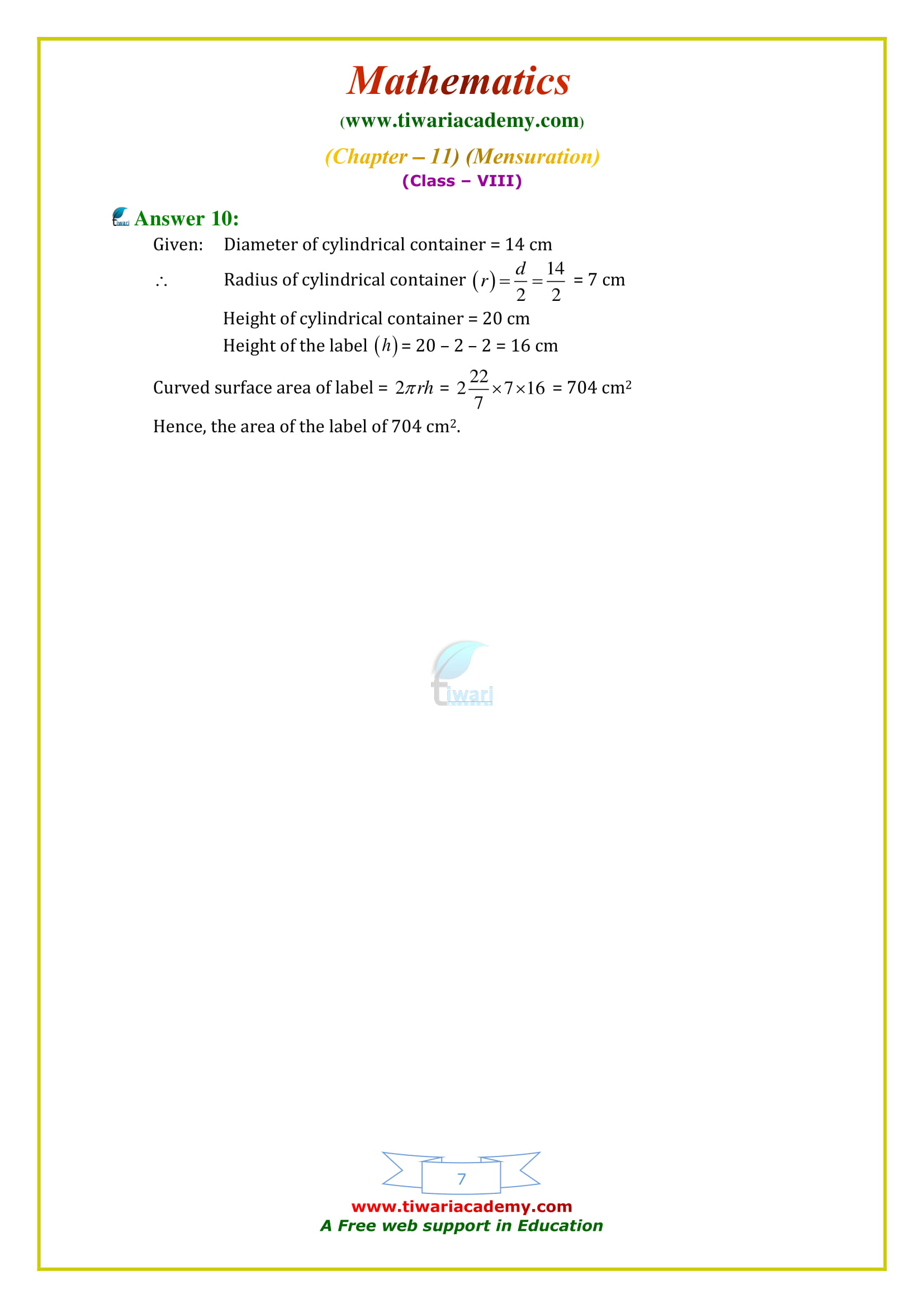 NCERT Solutions for Class 8 Maths Chapter 11 Exercise 11.3 free guide download