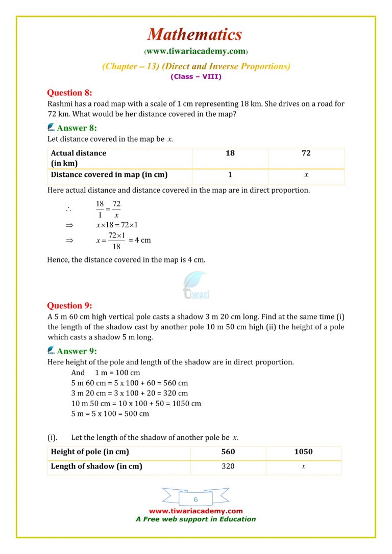 NCERT Solutions for Class 8 Maths Chapter 13 Exercise 13.1 Proportions