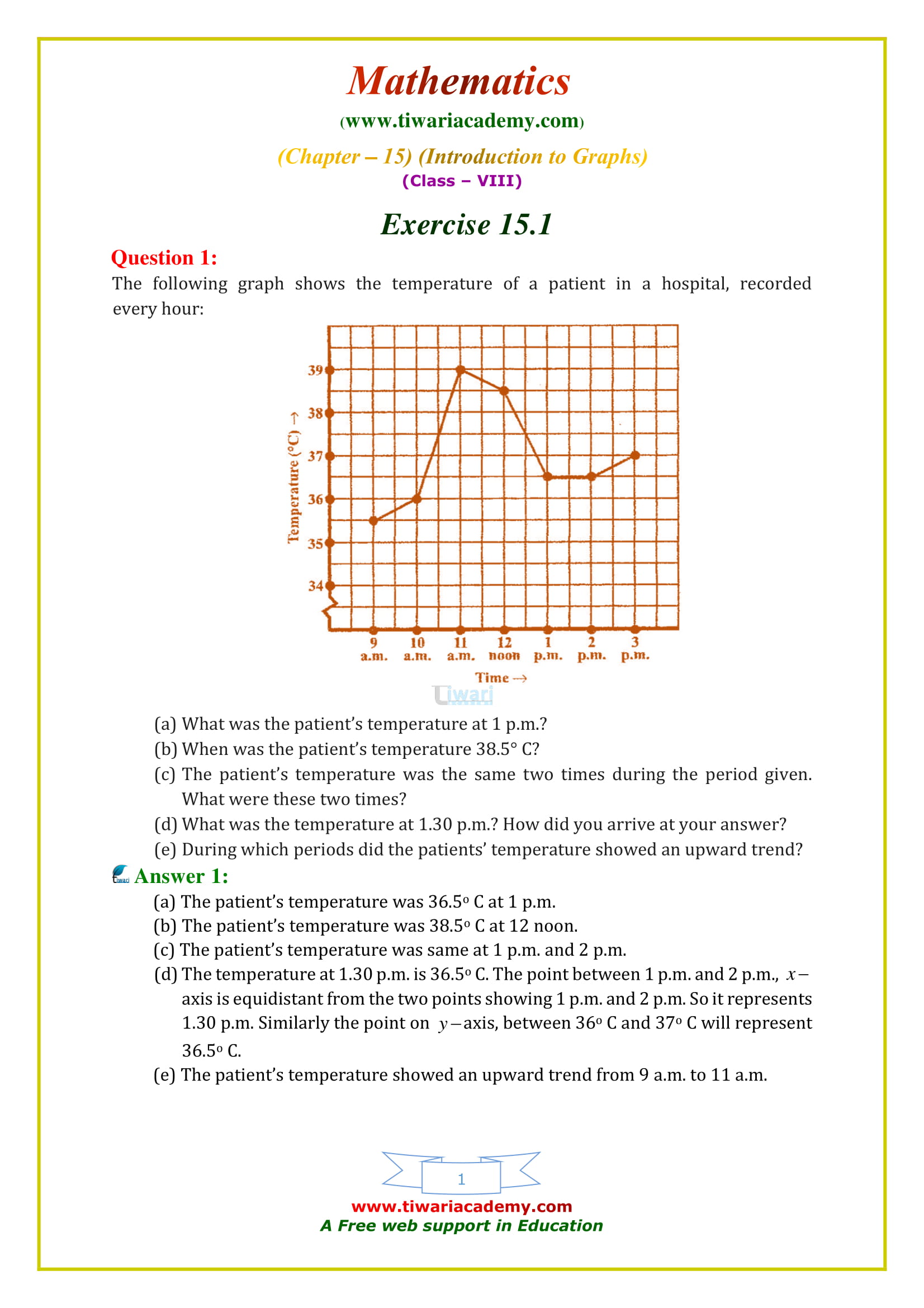 NCERT Solutions for Class 8 Maths Chapter 15 Exercise 15.1 Introduction to graphs